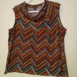 Rafaella Shirt Women 2X Sleeveless Pattern Brown Blue